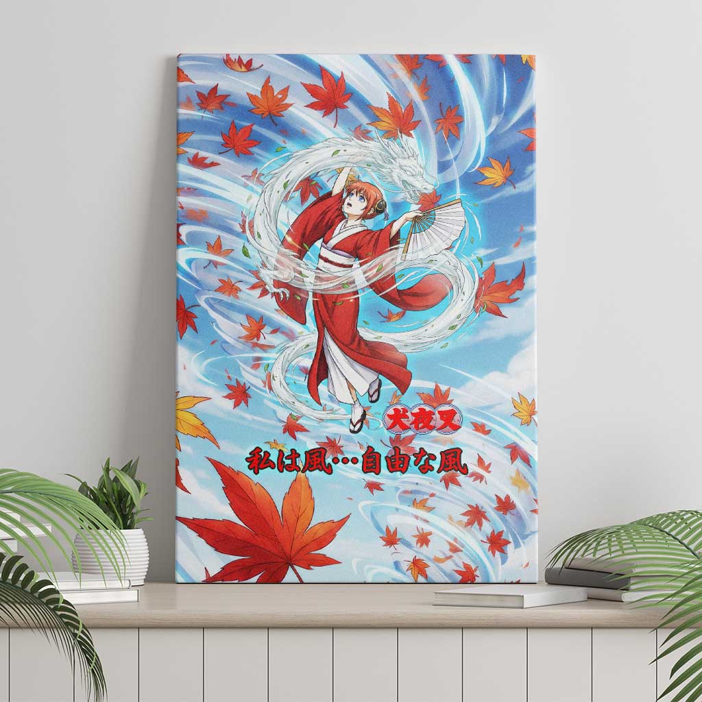 Kagura Inuyasha Series Canvas Wall Art Wind Spirit Anime Style with Autumn Maple Leaves