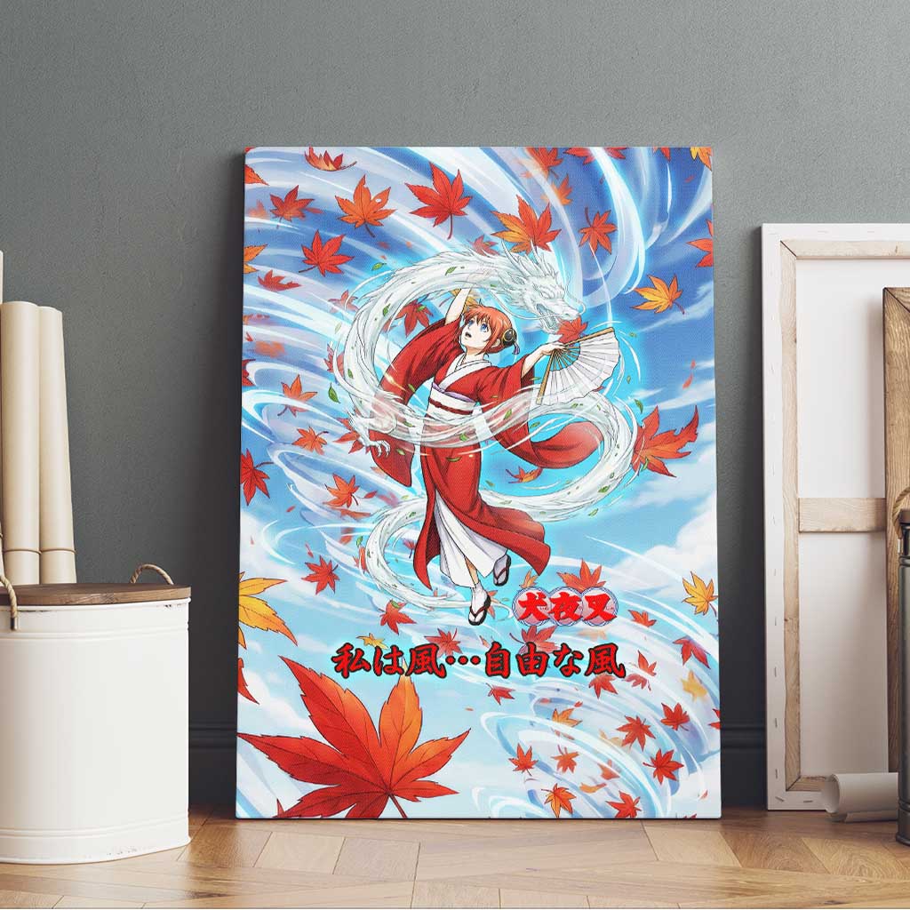 Kagura Inuyasha Series Canvas Wall Art Wind Spirit Anime Style with Autumn Maple Leaves