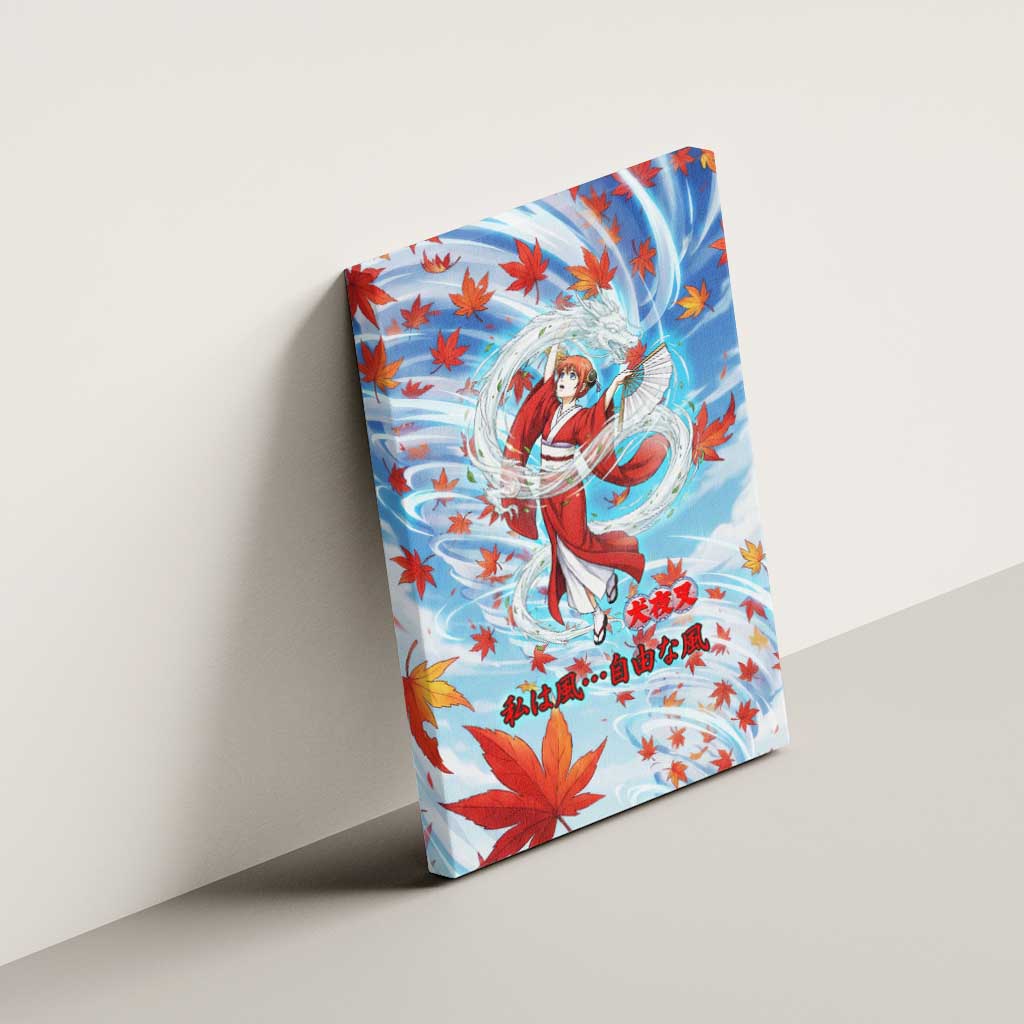 Kagura Inuyasha Series Canvas Wall Art Wind Spirit Anime Style with Autumn Maple Leaves