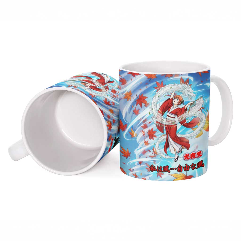 Kagura Inuyasha Series Ceramic Mug Wind Spirit Anime Style with Autumn Maple Leaves