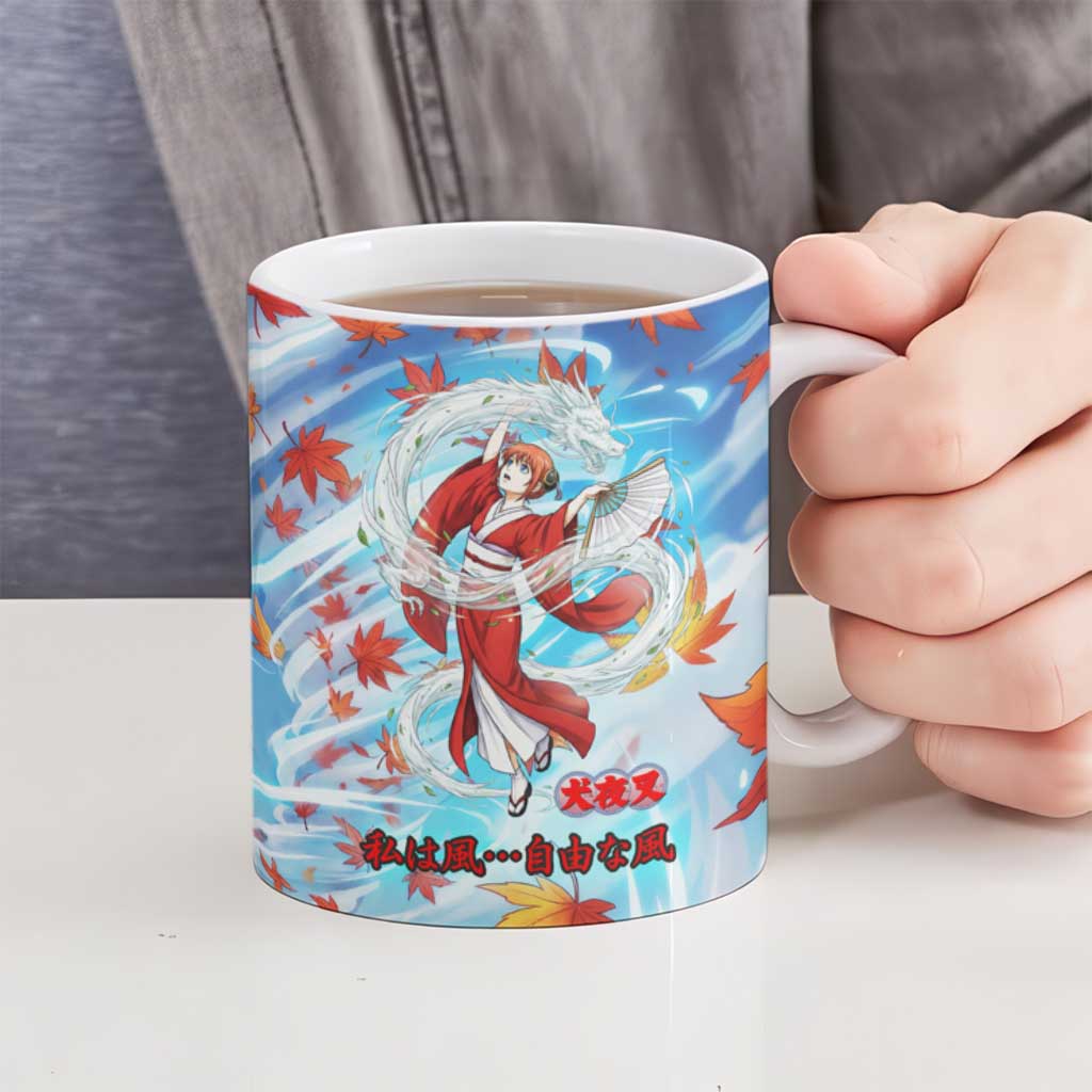 Kagura Inuyasha Series Ceramic Mug Wind Spirit Anime Style with Autumn Maple Leaves