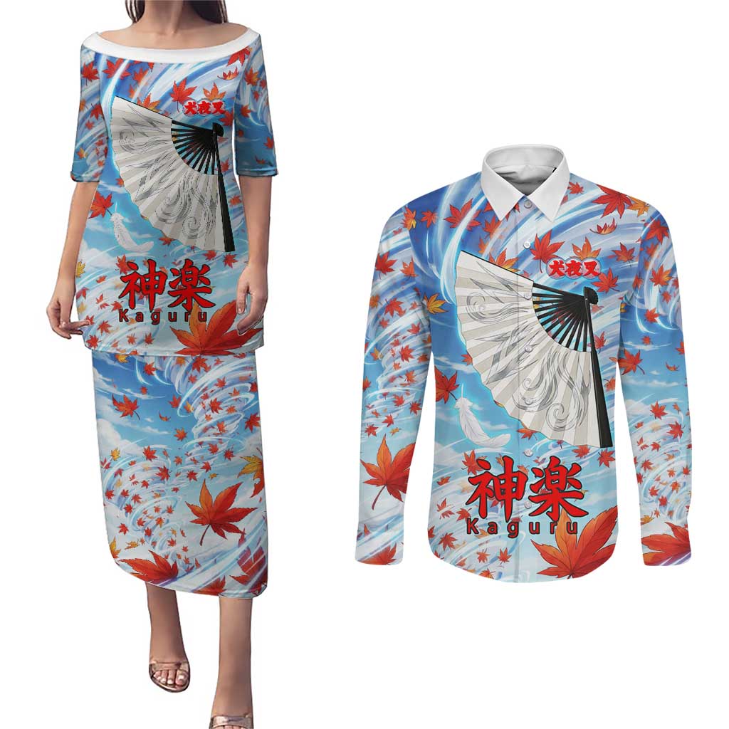 Kagura Inuyasha Series Couples Matching Puletasi and Long Sleeve Button Shirt Wind Spirit Anime Style with Autumn Maple Leaves