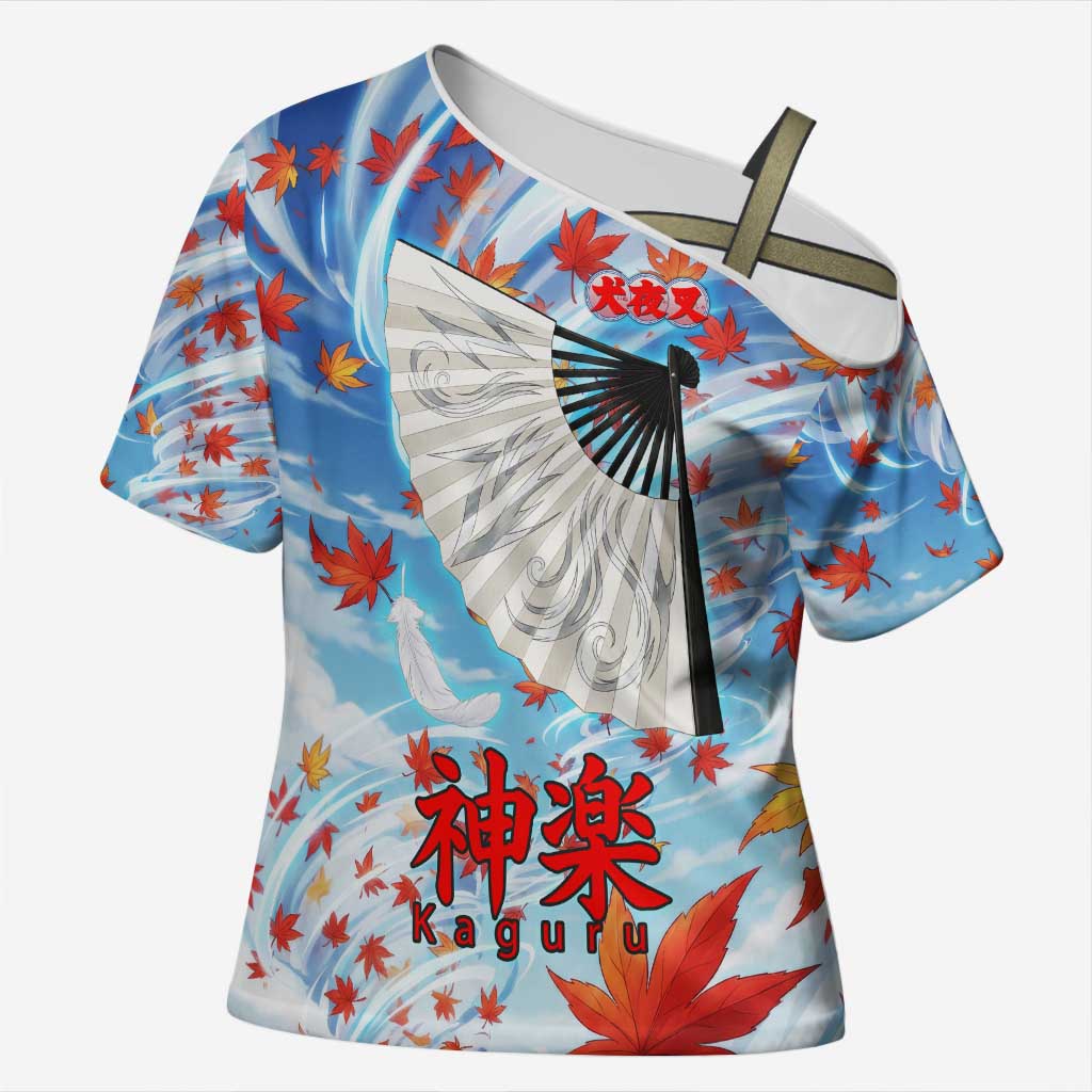 Kagura Inuyasha Series Cross Shoulder Shirt Wind Spirit Anime Style with Autumn Maple Leaves