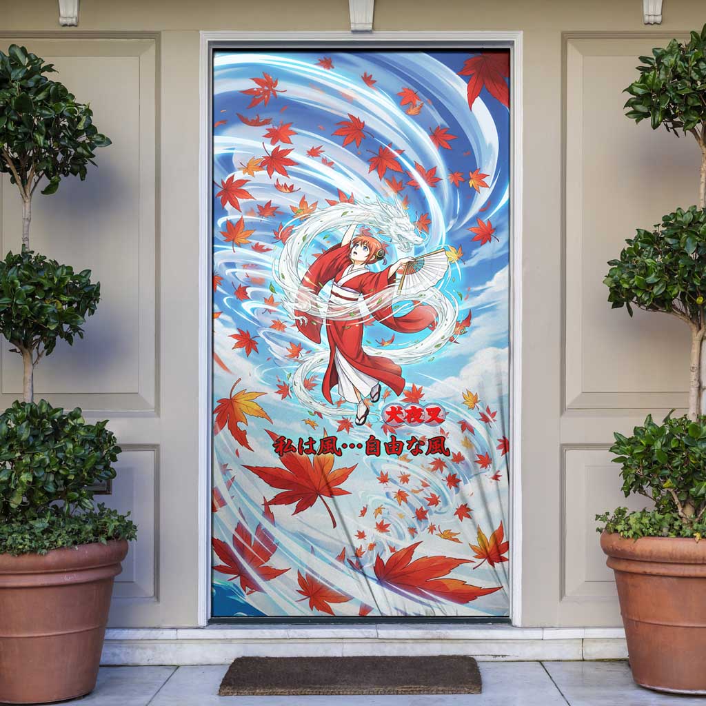 Kagura Inuyasha Series Door Cover Wind Spirit Anime Style with Autumn Maple Leaves