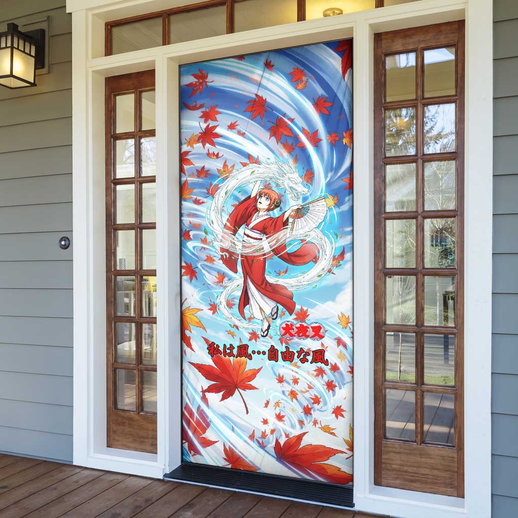 Kagura Inuyasha Series Door Cover Wind Spirit Anime Style with Autumn Maple Leaves