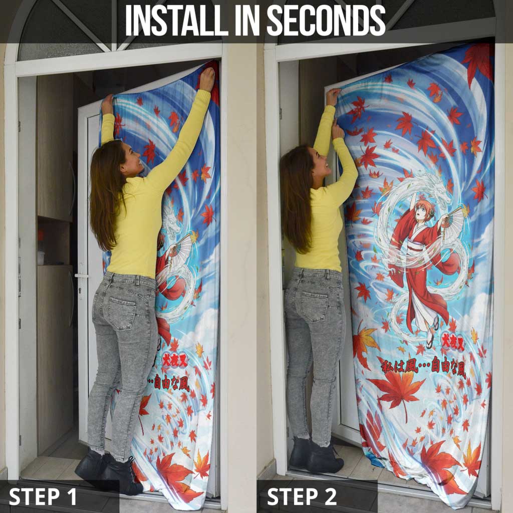 Kagura Inuyasha Series Door Cover Wind Spirit Anime Style with Autumn Maple Leaves