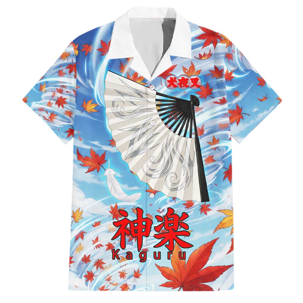 Kagura Inuyasha Series Family Matching Off Shoulder Maxi Dress and Hawaiian Shirt Wind Spirit Anime Style with Autumn Maple Leaves
