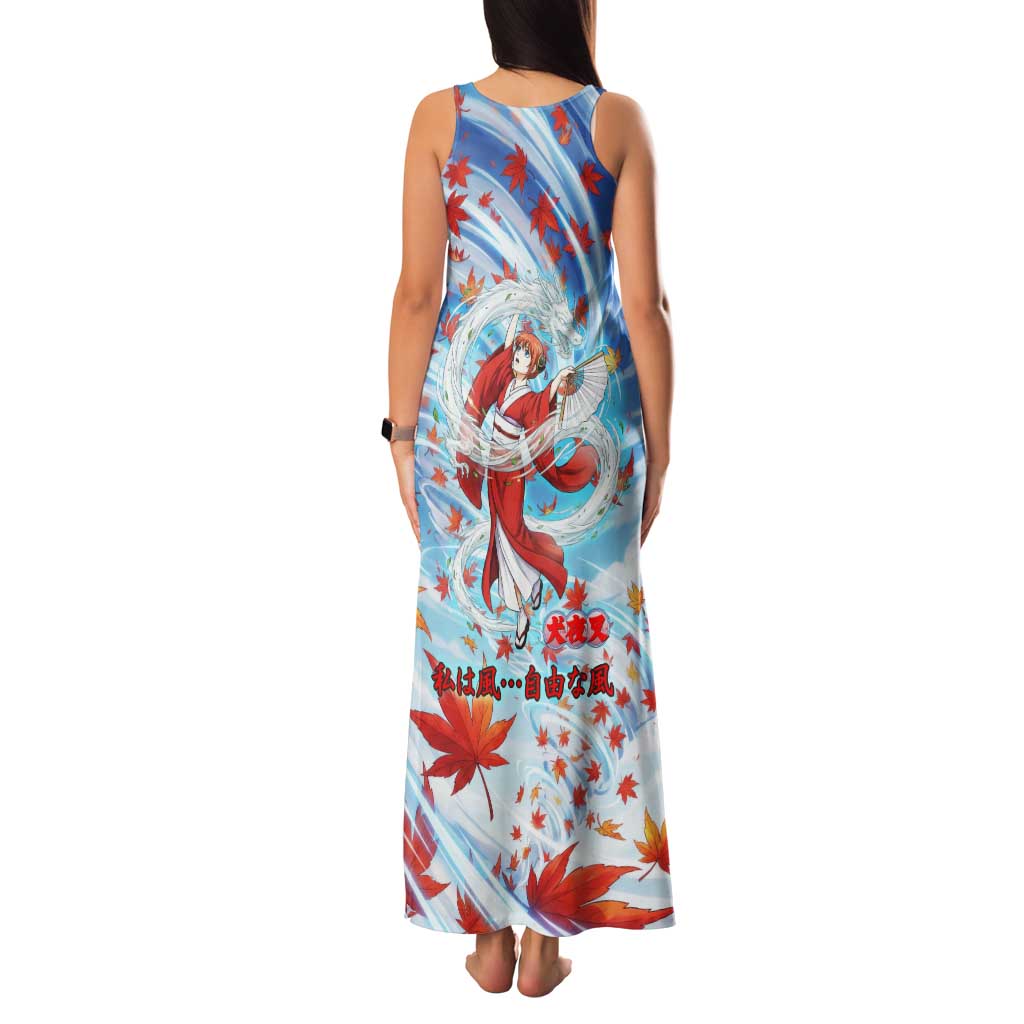 Kagura Inuyasha Series Family Matching Tank Maxi Dress and Hawaiian Shirt Wind Spirit Anime Style with Autumn Maple Leaves