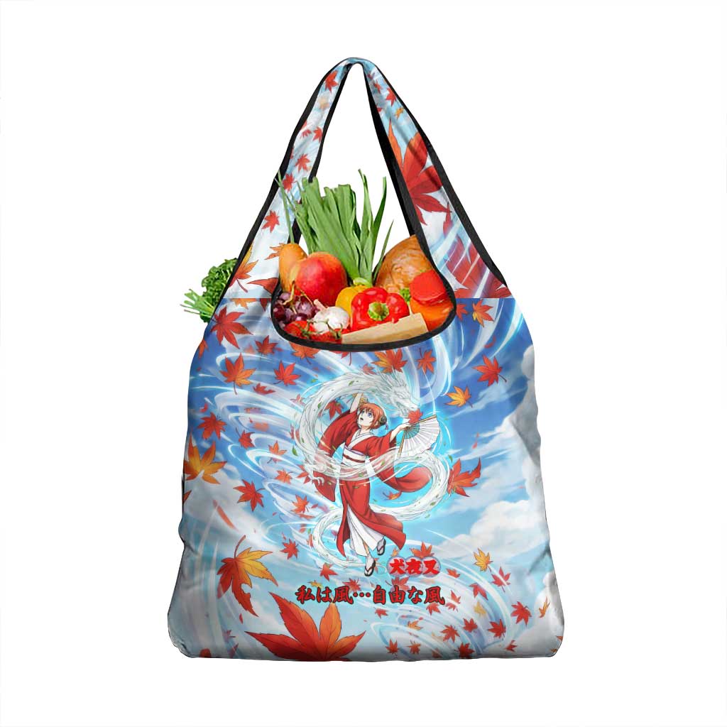 Kagura Inuyasha Series Grocery Bag Wind Spirit Anime Style with Autumn Maple Leaves