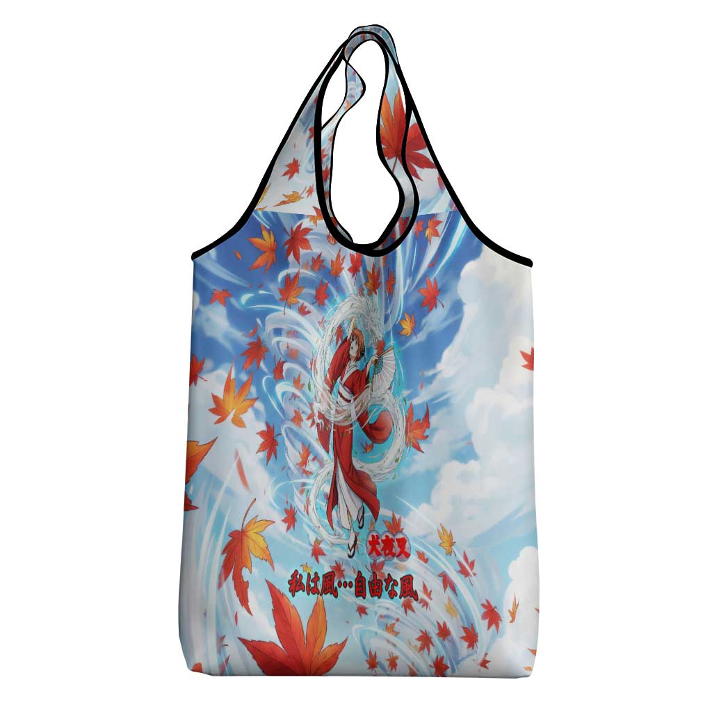 Kagura Inuyasha Series Grocery Bag Wind Spirit Anime Style with Autumn Maple Leaves