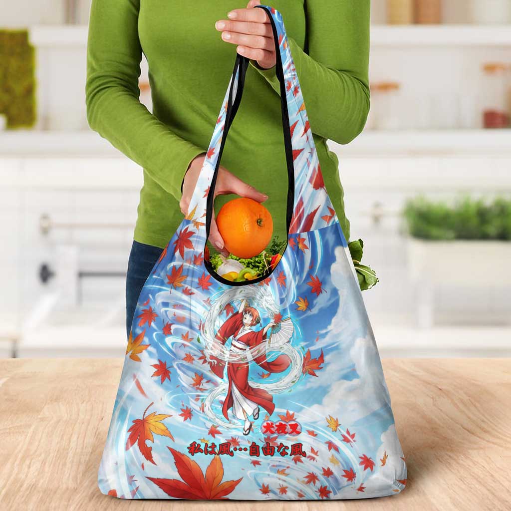 Kagura Inuyasha Series Grocery Bag Wind Spirit Anime Style with Autumn Maple Leaves
