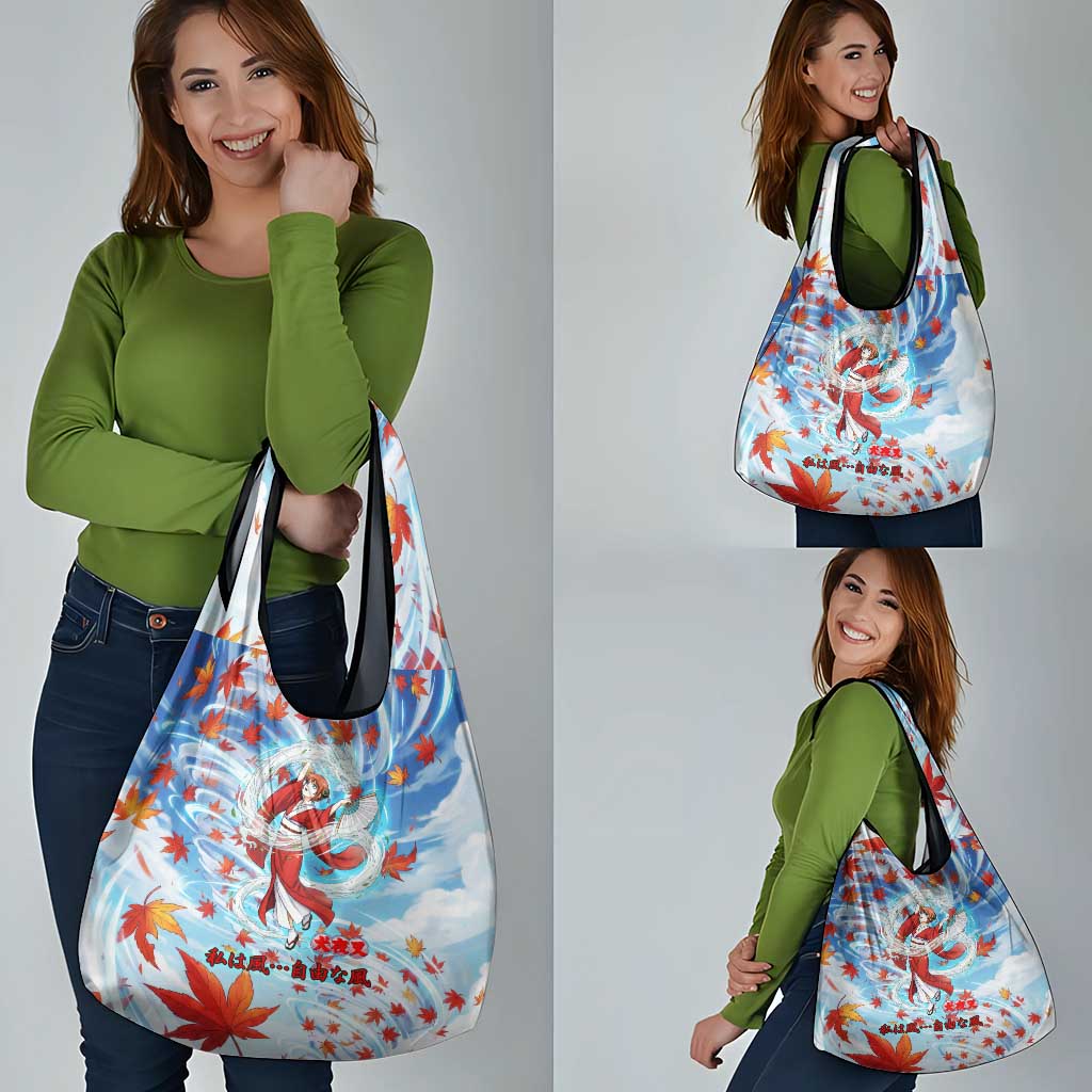 Kagura Inuyasha Series Grocery Bag Wind Spirit Anime Style with Autumn Maple Leaves