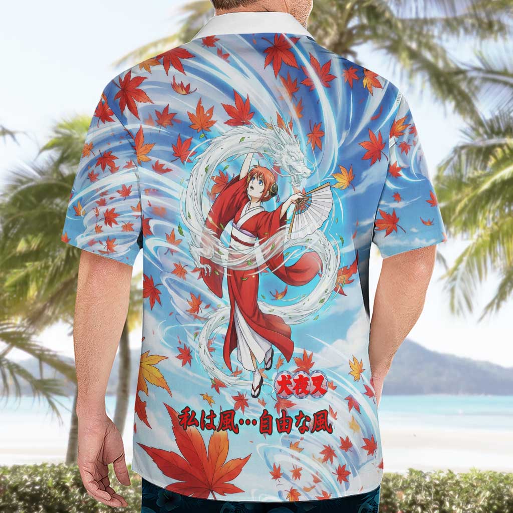 Kagura Inuyasha Series Hawaiian Shirt Wind Spirit Anime Style with Autumn Maple Leaves