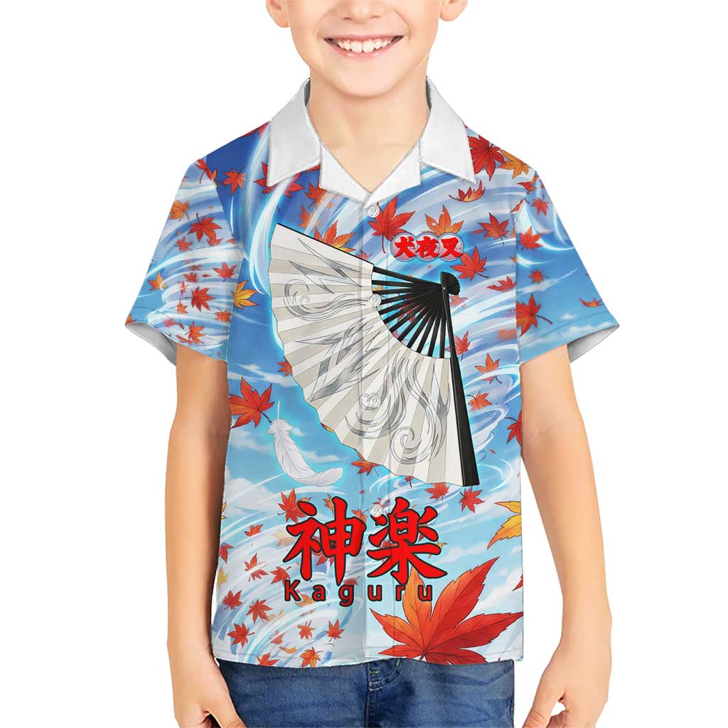 Kagura Inuyasha Series Hawaiian Shirt Wind Spirit Anime Style with Autumn Maple Leaves