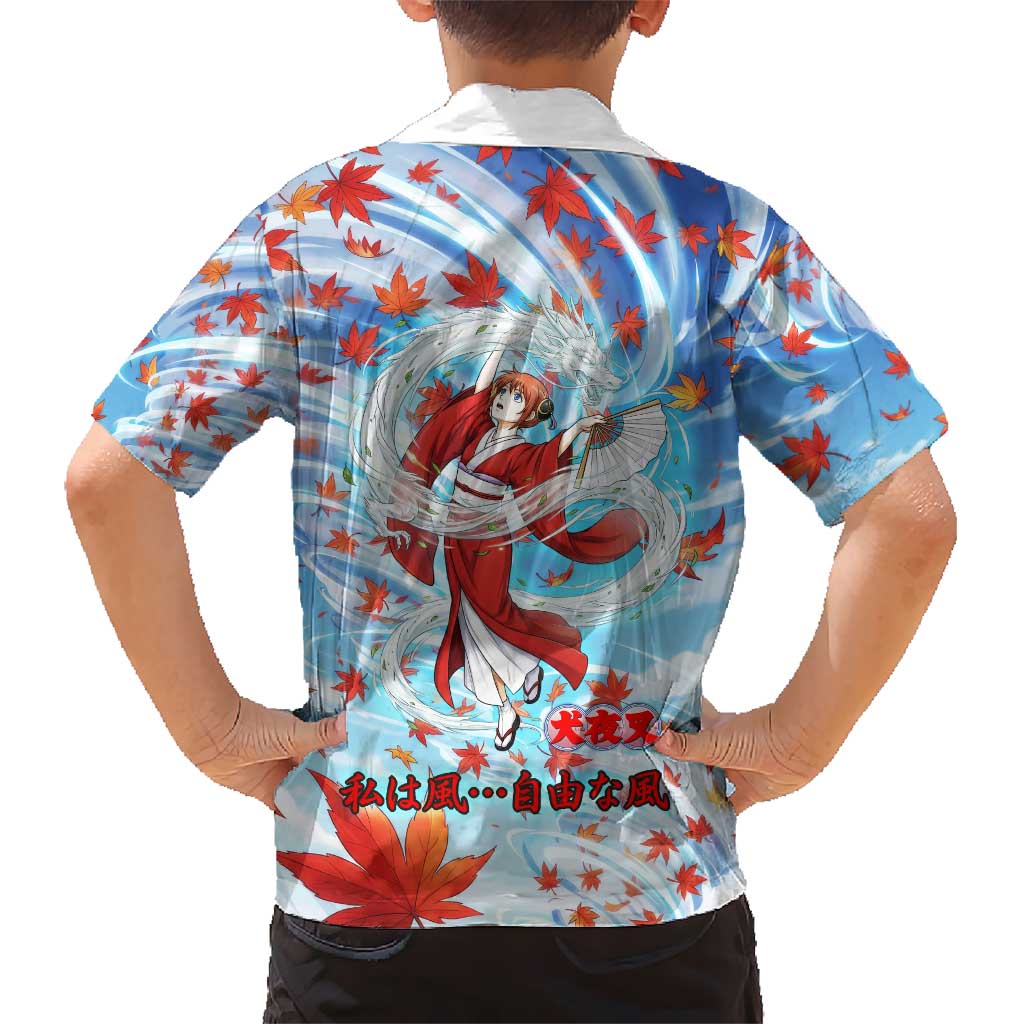 Kagura Inuyasha Series Hawaiian Shirt Wind Spirit Anime Style with Autumn Maple Leaves
