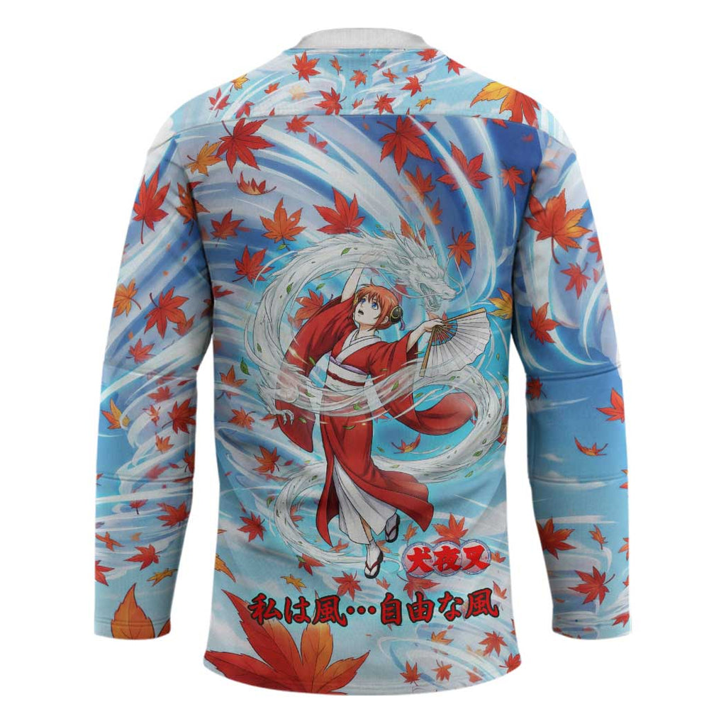 Kagura Inuyasha Series Hockey Jersey Wind Spirit Anime Style with Autumn Maple Leaves