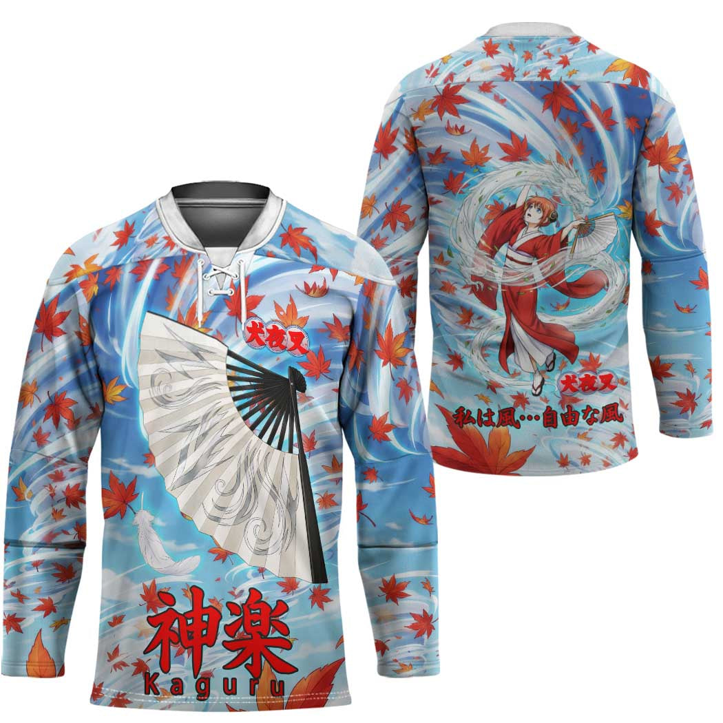 Kagura Inuyasha Series Hockey Jersey Wind Spirit Anime Style with Autumn Maple Leaves