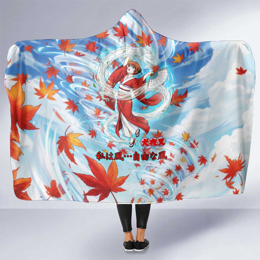 Kagura Inuyasha Series Hooded Blanket Wind Spirit Anime Style with Autumn Maple Leaves
