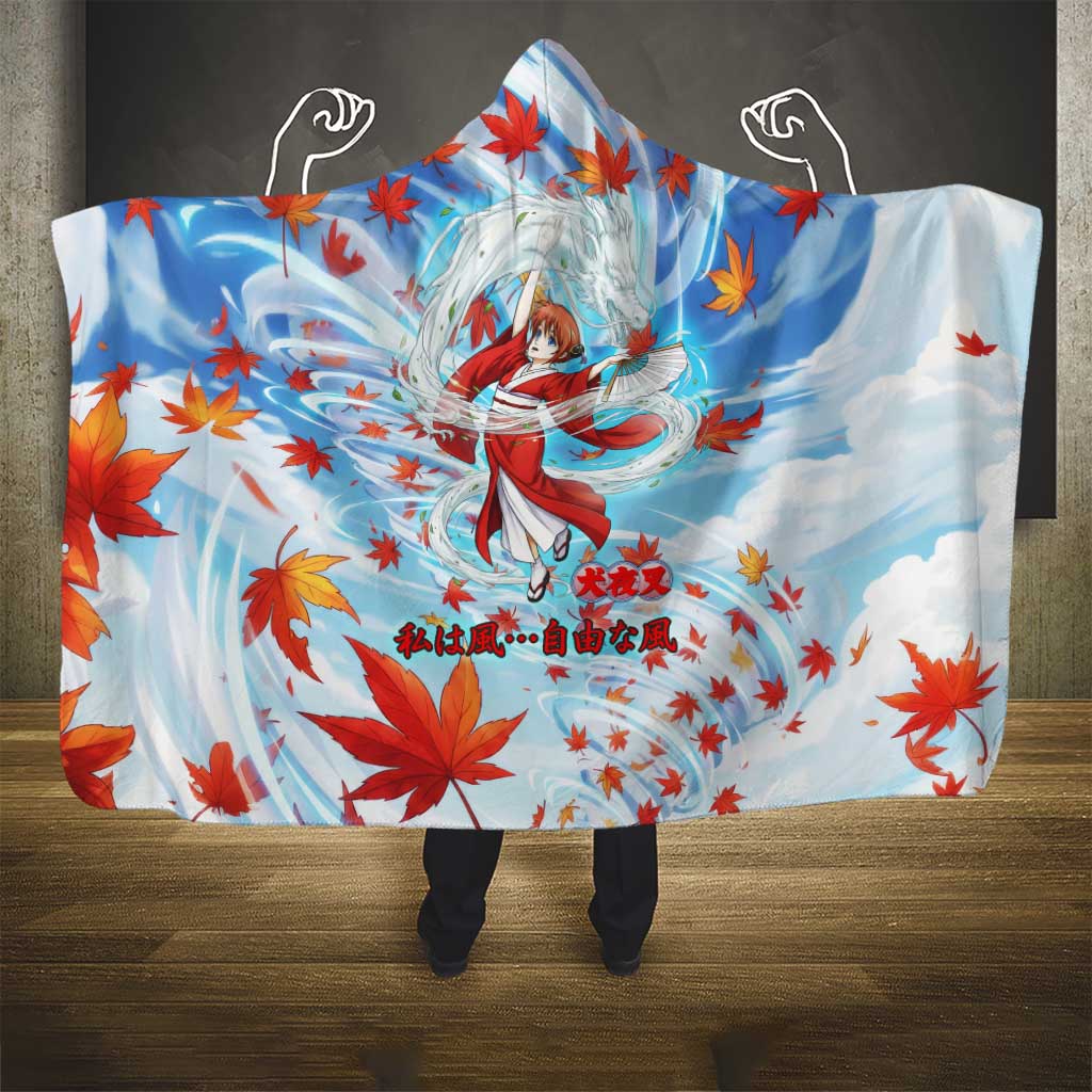 Kagura Inuyasha Series Hooded Blanket Wind Spirit Anime Style with Autumn Maple Leaves