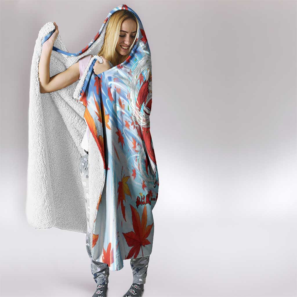 Kagura Inuyasha Series Hooded Blanket Wind Spirit Anime Style with Autumn Maple Leaves
