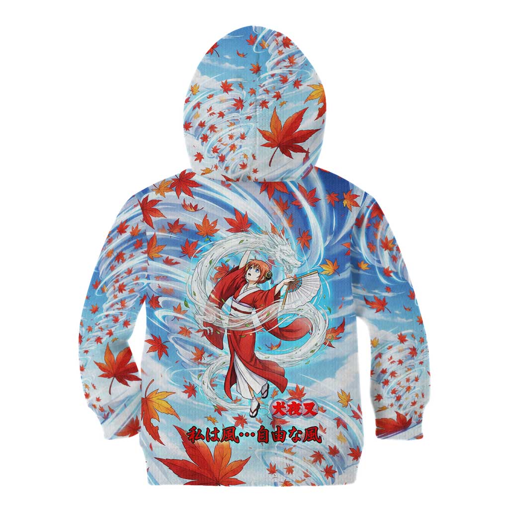 Kagura Inuyasha Series Kid Hoodie Wind Spirit Anime Style with Autumn Maple Leaves
