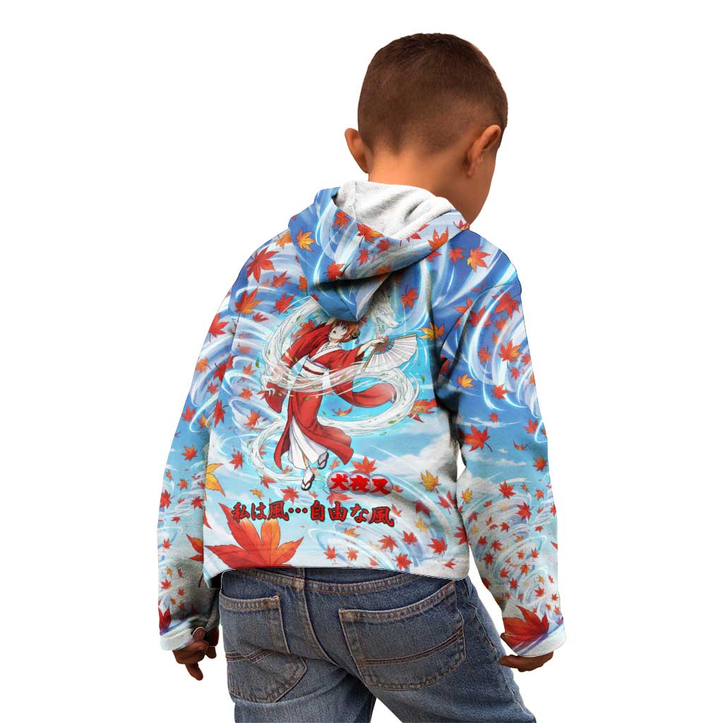Kagura Inuyasha Series Kid Hoodie Wind Spirit Anime Style with Autumn Maple Leaves
