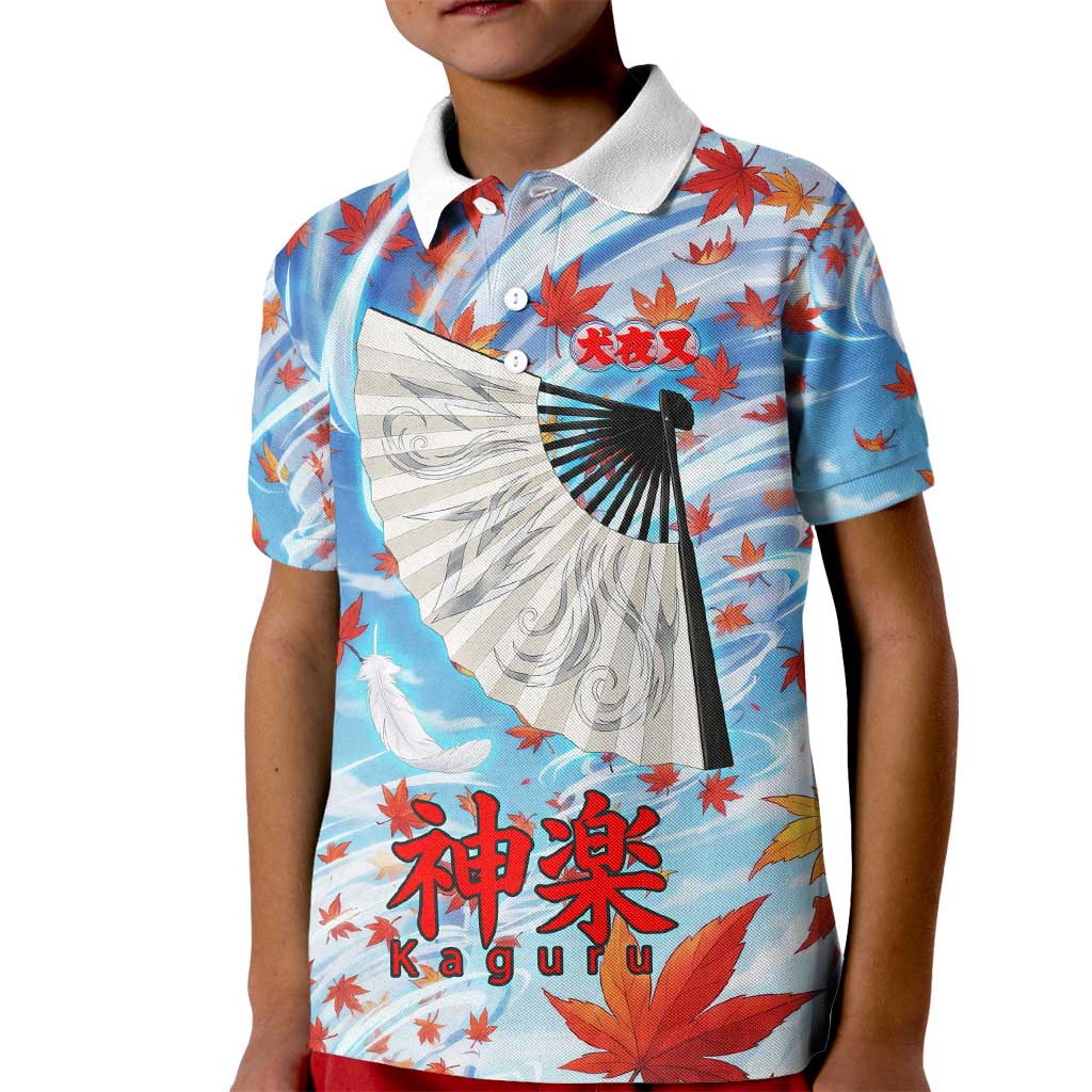 Kagura Inuyasha Series Kid Polo Shirt Wind Spirit Anime Style with Autumn Maple Leaves