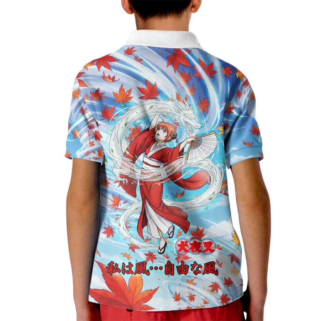 Kagura Inuyasha Series Kid Polo Shirt Wind Spirit Anime Style with Autumn Maple Leaves