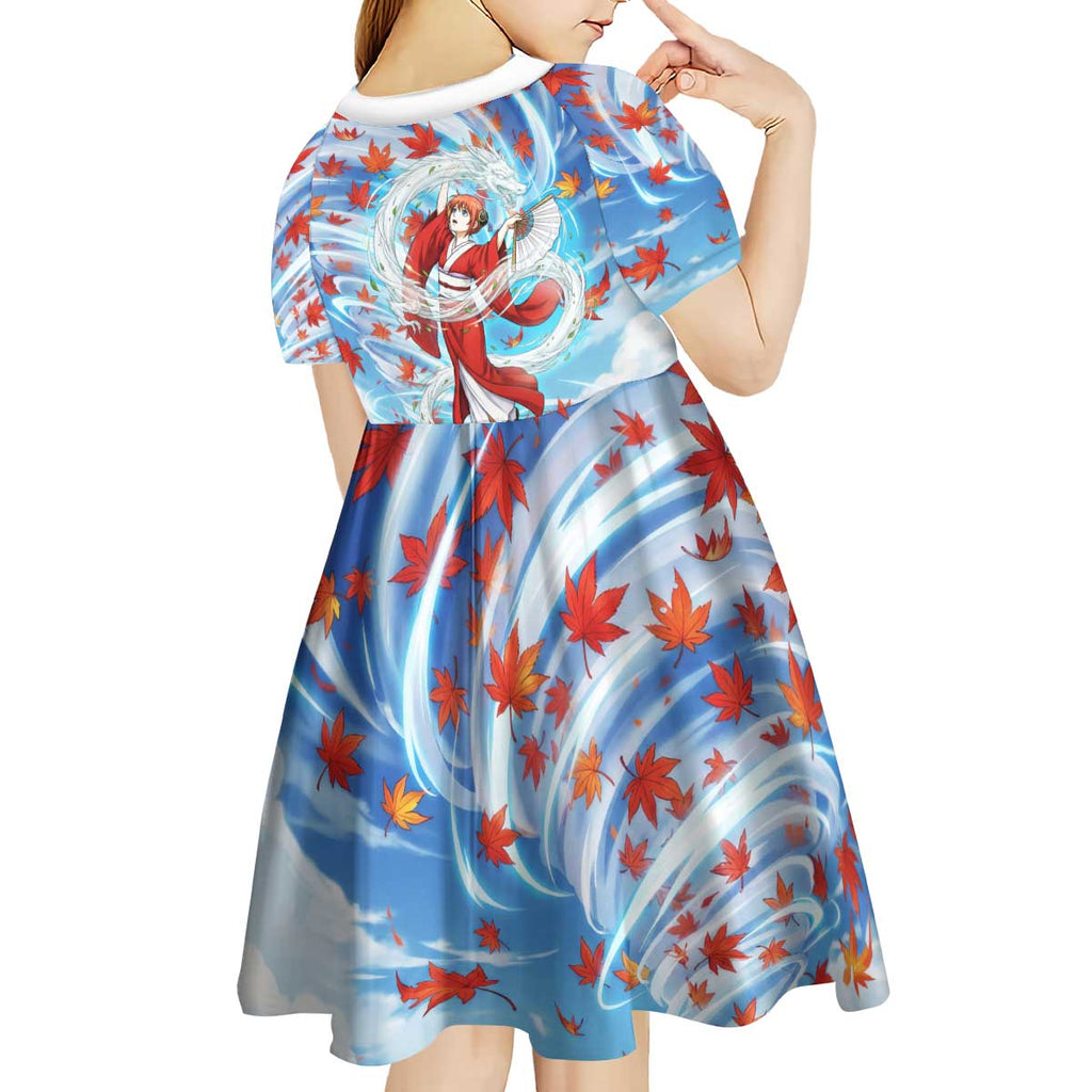 Kagura Inuyasha Series Kid Short Sleeve Dress Wind Spirit Anime Style with Autumn Maple Leaves