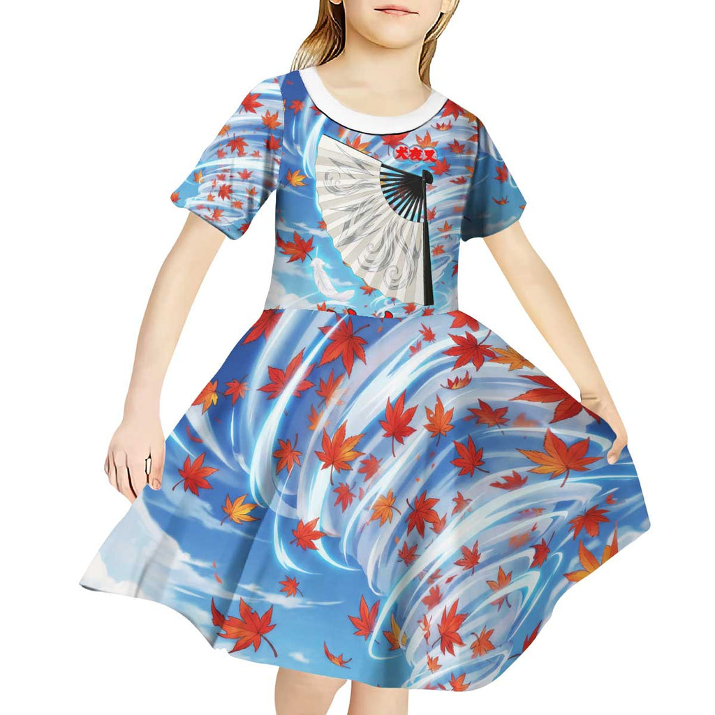 Kagura Inuyasha Series Kid Short Sleeve Dress Wind Spirit Anime Style with Autumn Maple Leaves
