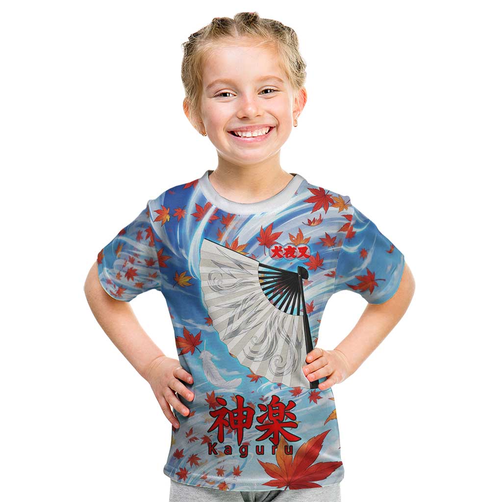 Kagura Inuyasha Series Kid T Shirt Wind Spirit Anime Style with Autumn Maple Leaves