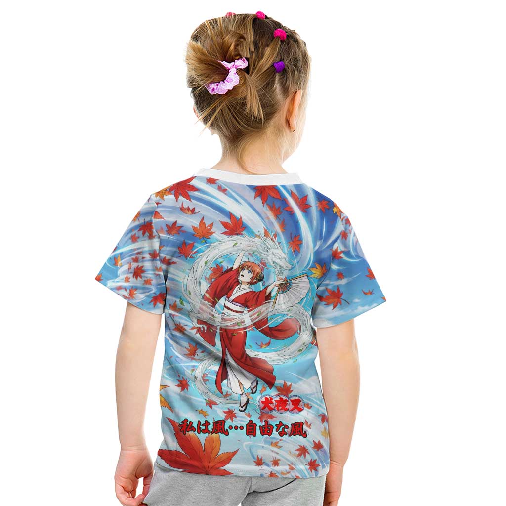Kagura Inuyasha Series Kid T Shirt Wind Spirit Anime Style with Autumn Maple Leaves