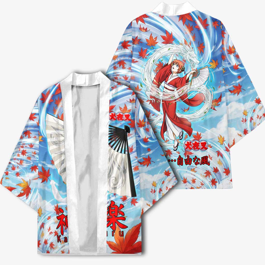 Kagura Inuyasha Series Kimono Wind Spirit Anime Style with Autumn Maple Leaves