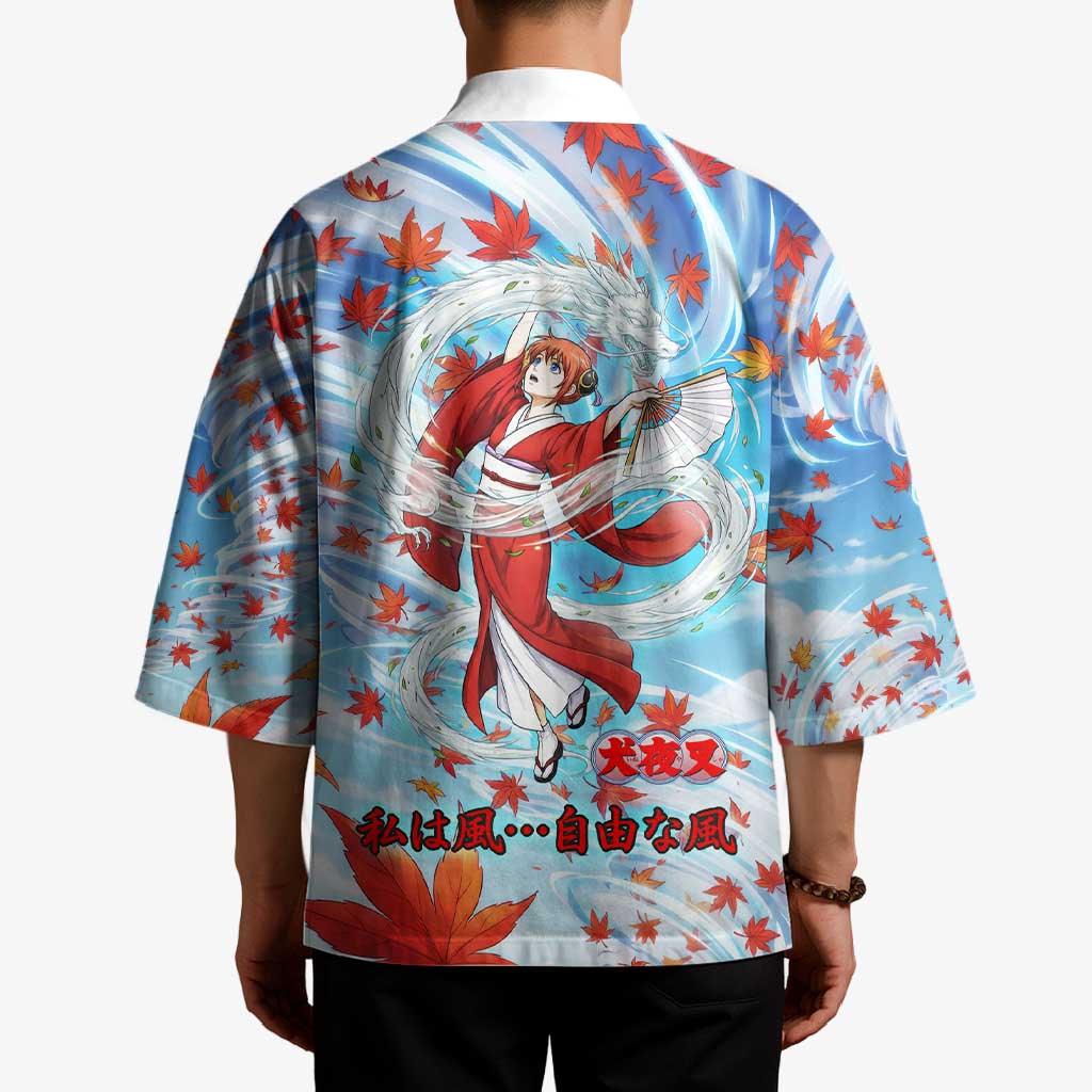 Kagura Inuyasha Series Kimono Wind Spirit Anime Style with Autumn Maple Leaves