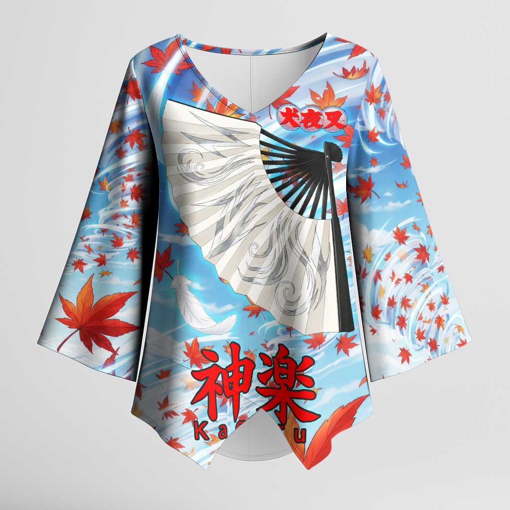 Kagura Inuyasha Series Kimono Sleeve Blouse Wind Spirit Anime Style with Autumn Maple Leaves