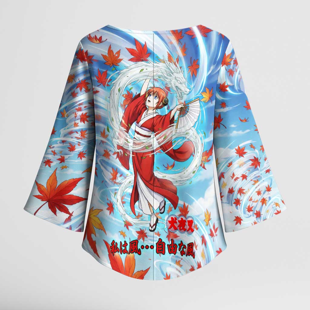Kagura Inuyasha Series Kimono Sleeve Blouse Wind Spirit Anime Style with Autumn Maple Leaves