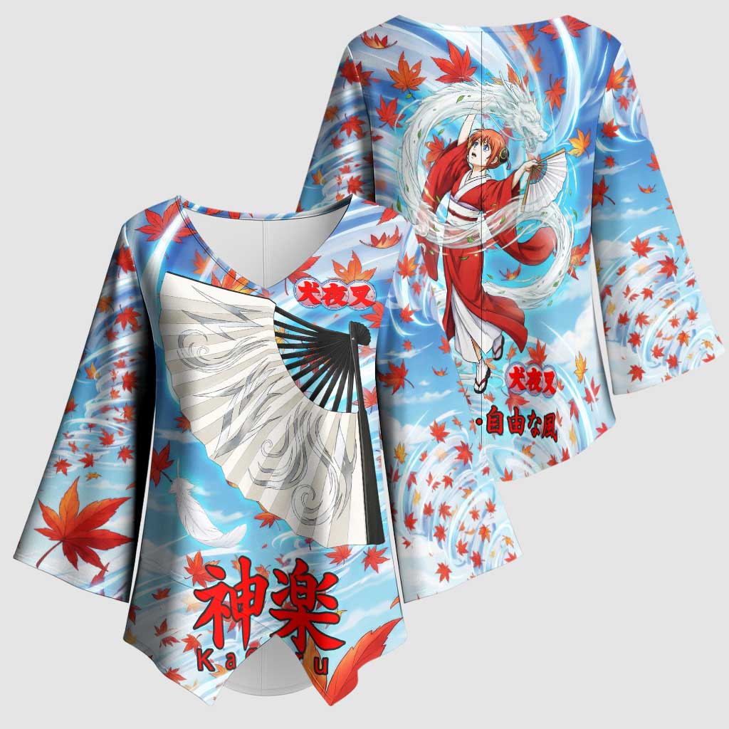 Kagura Inuyasha Series Kimono Sleeve Blouse Wind Spirit Anime Style with Autumn Maple Leaves