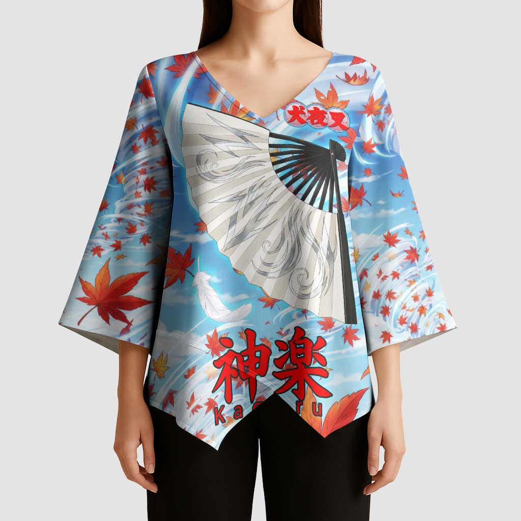Kagura Inuyasha Series Kimono Sleeve Blouse Wind Spirit Anime Style with Autumn Maple Leaves