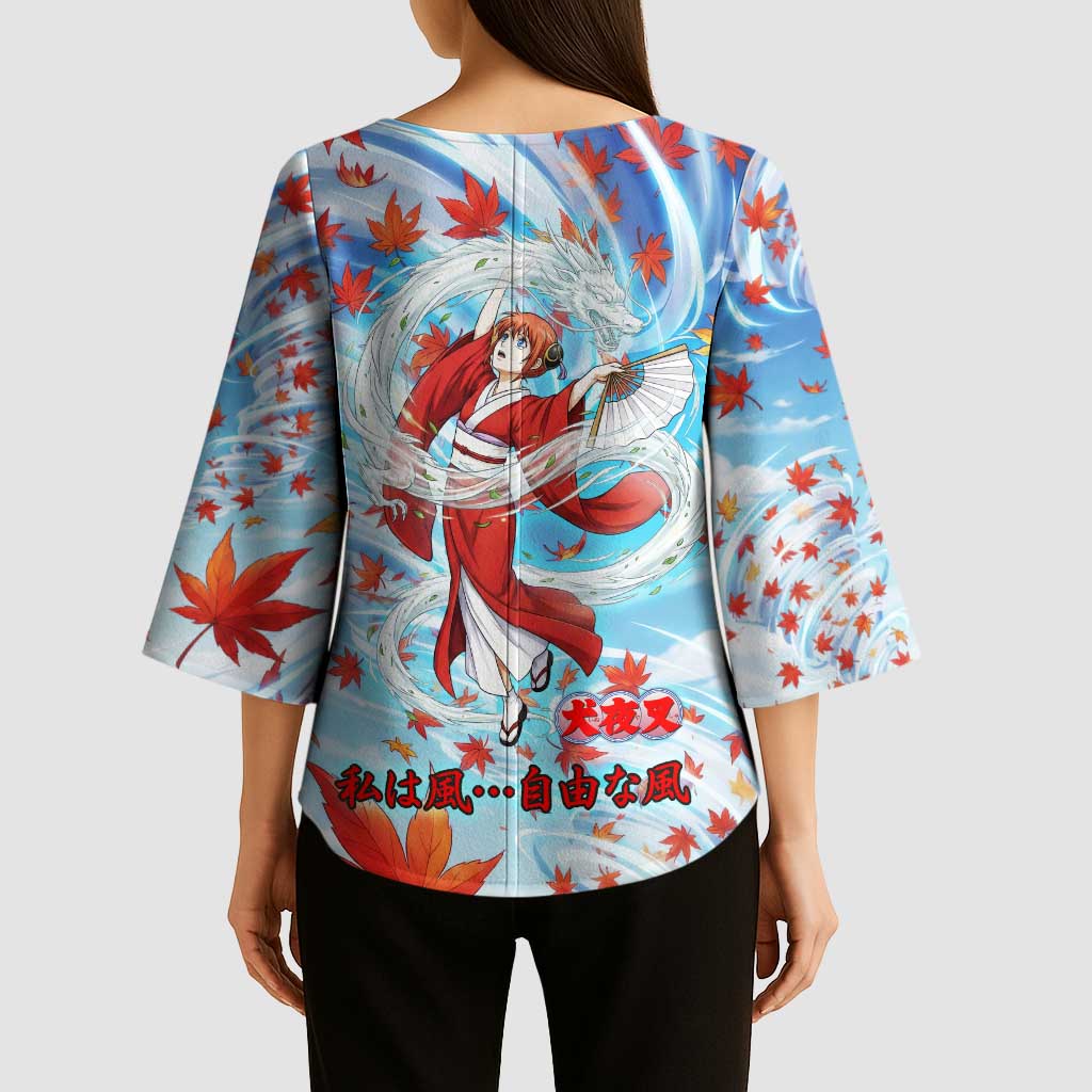 Kagura Inuyasha Series Kimono Sleeve Blouse Wind Spirit Anime Style with Autumn Maple Leaves