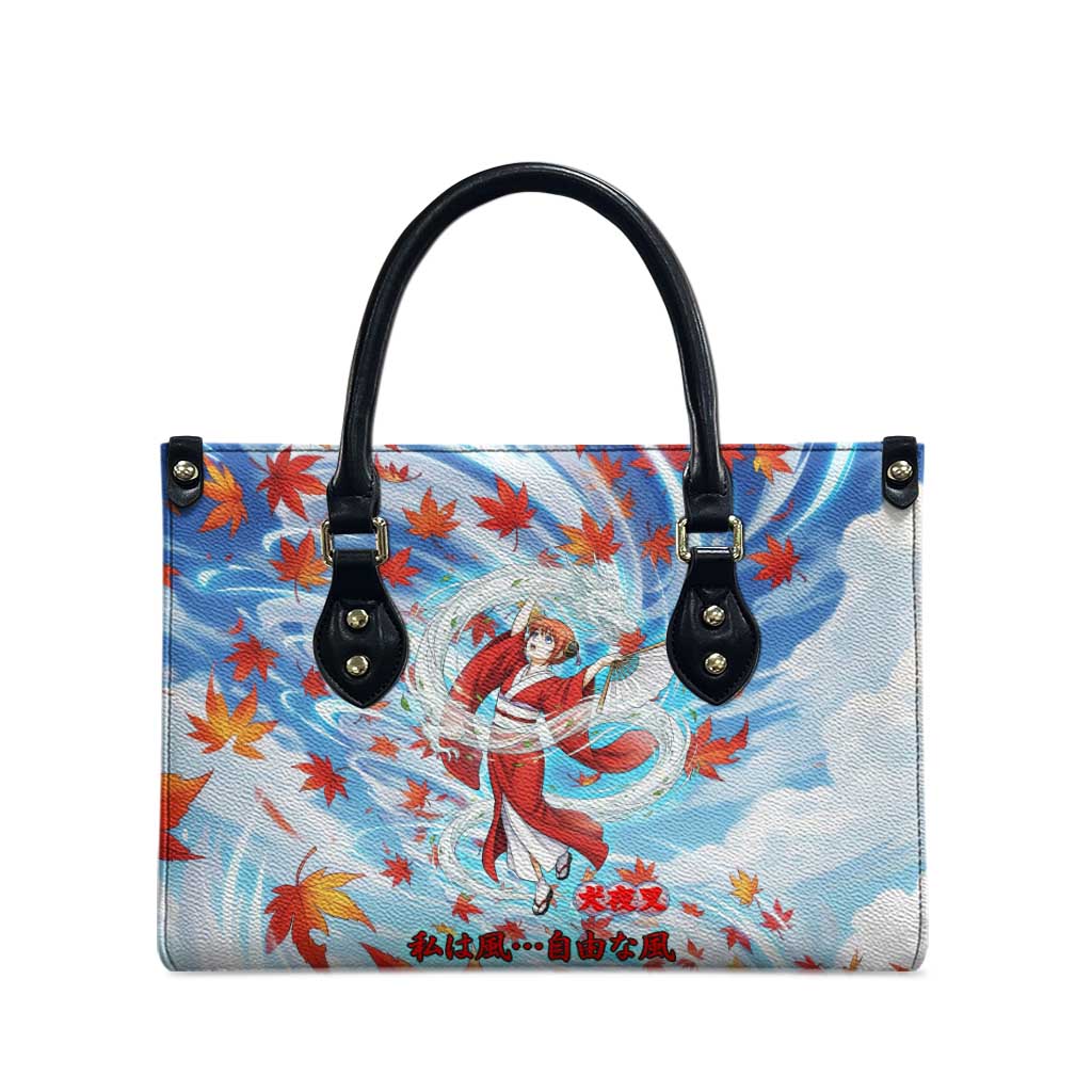 Kagura Inuyasha Series Leather Bag Wind Spirit Anime Style with Autumn Maple Leaves