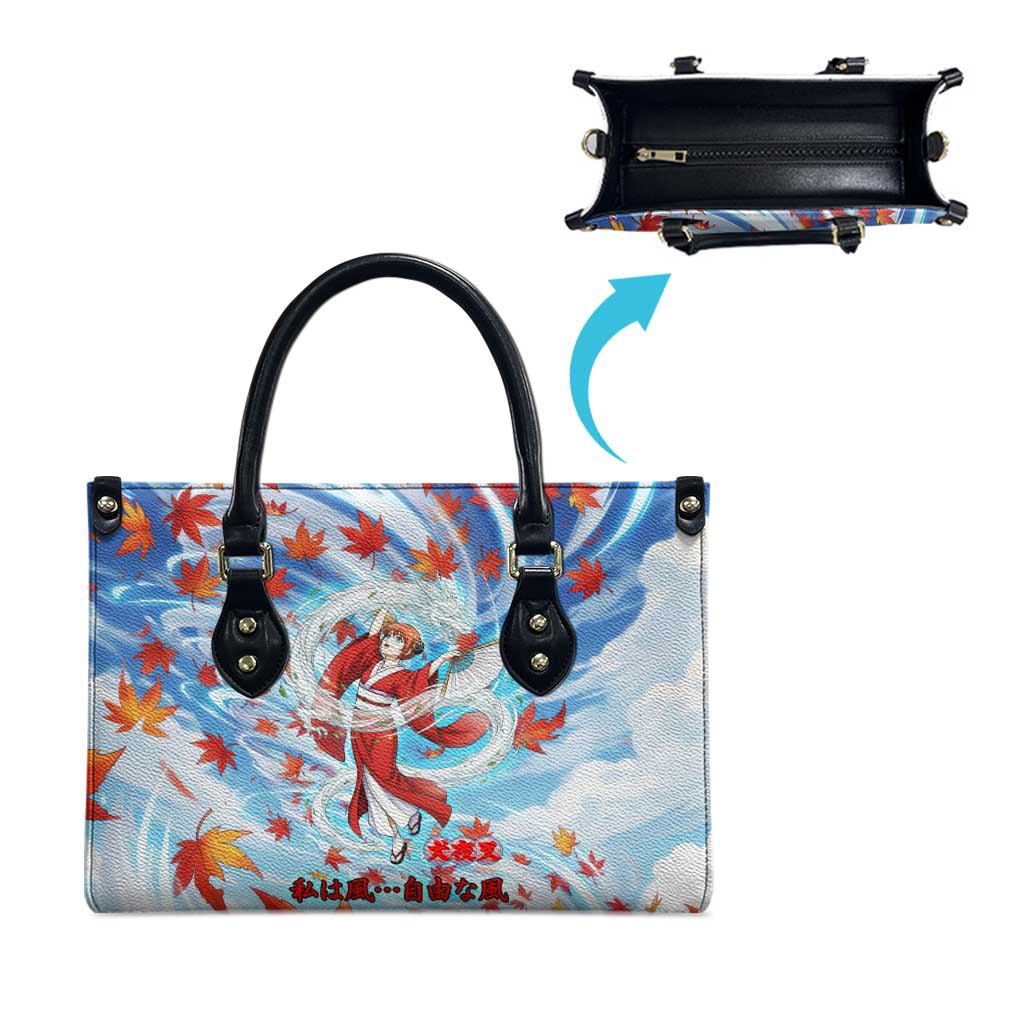 Kagura Inuyasha Series Leather Bag Wind Spirit Anime Style with Autumn Maple Leaves