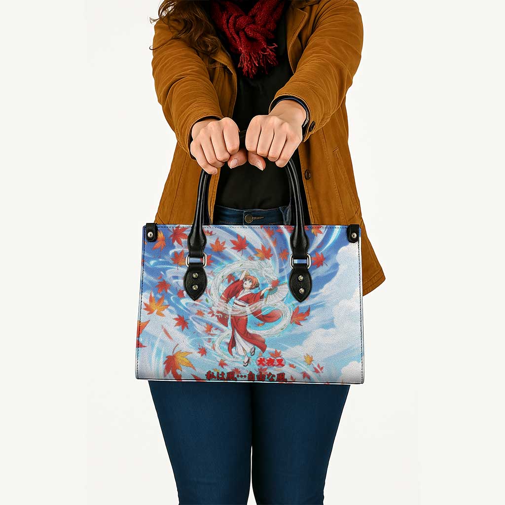Kagura Inuyasha Series Leather Bag Wind Spirit Anime Style with Autumn Maple Leaves
