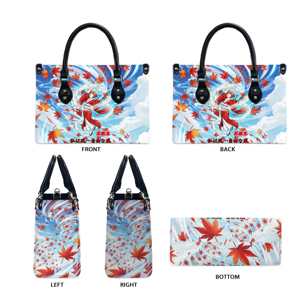 Kagura Inuyasha Series Leather Bag Wind Spirit Anime Style with Autumn Maple Leaves