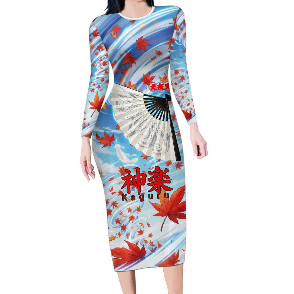 Kagura Inuyasha Series Long Sleeve Bodycon Dress Wind Spirit Anime Style with Autumn Maple Leaves