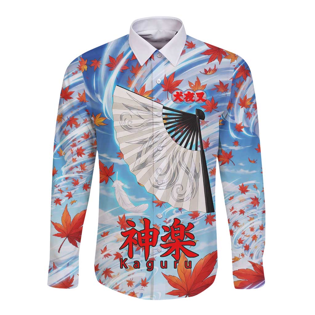 Kagura Inuyasha Series Long Sleeve Button Shirt Wind Spirit Anime Style with Autumn Maple Leaves