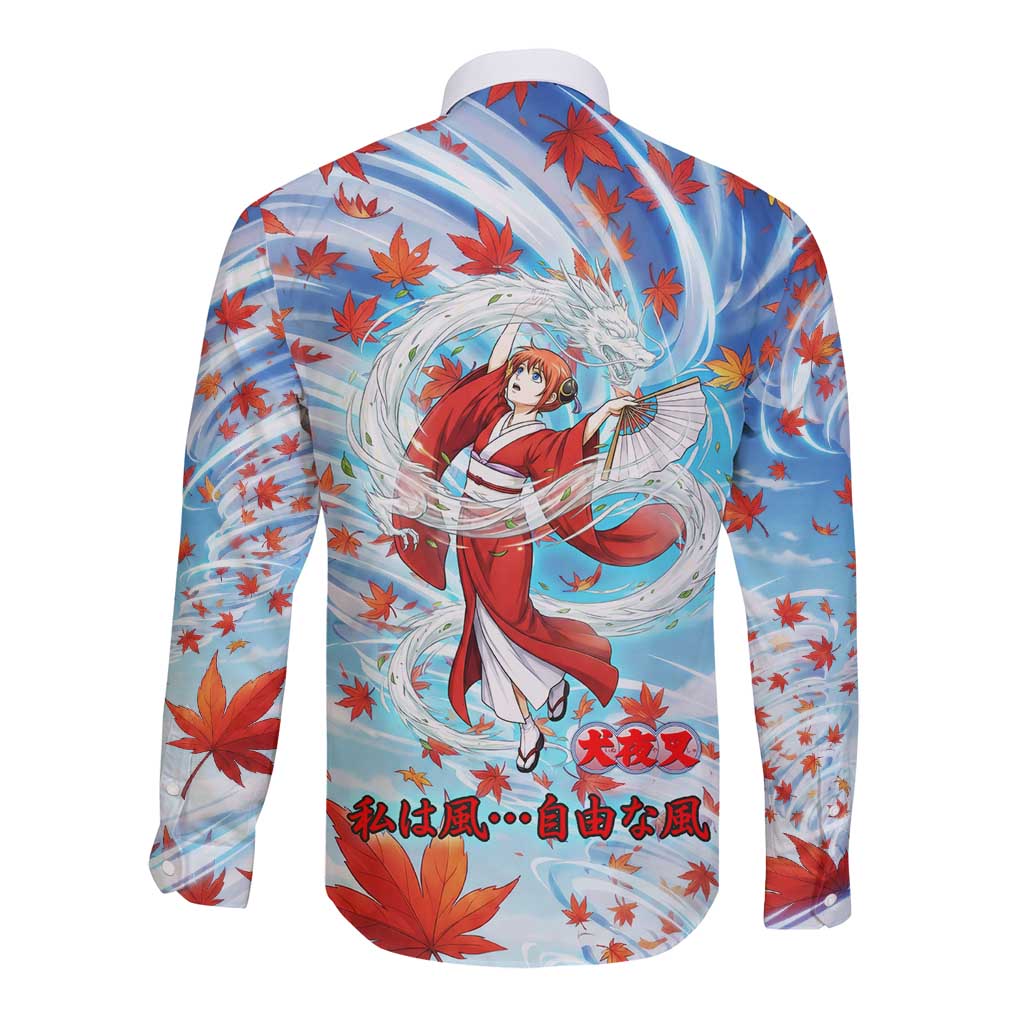 Kagura Inuyasha Series Long Sleeve Button Shirt Wind Spirit Anime Style with Autumn Maple Leaves