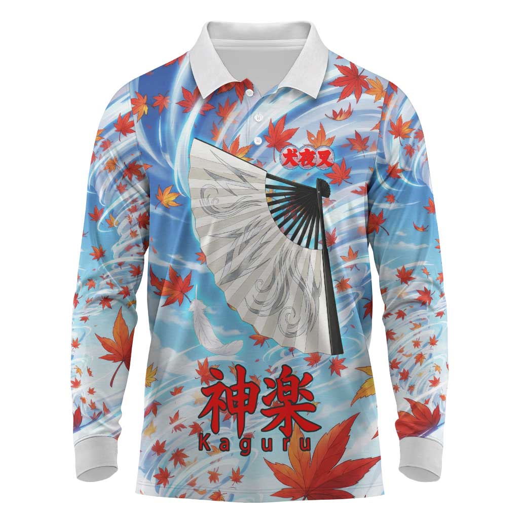 Kagura Inuyasha Series Long Sleeve Polo Shirt Wind Spirit Anime Style with Autumn Maple Leaves