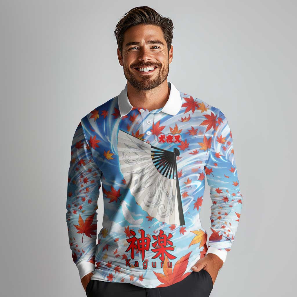 Kagura Inuyasha Series Long Sleeve Polo Shirt Wind Spirit Anime Style with Autumn Maple Leaves