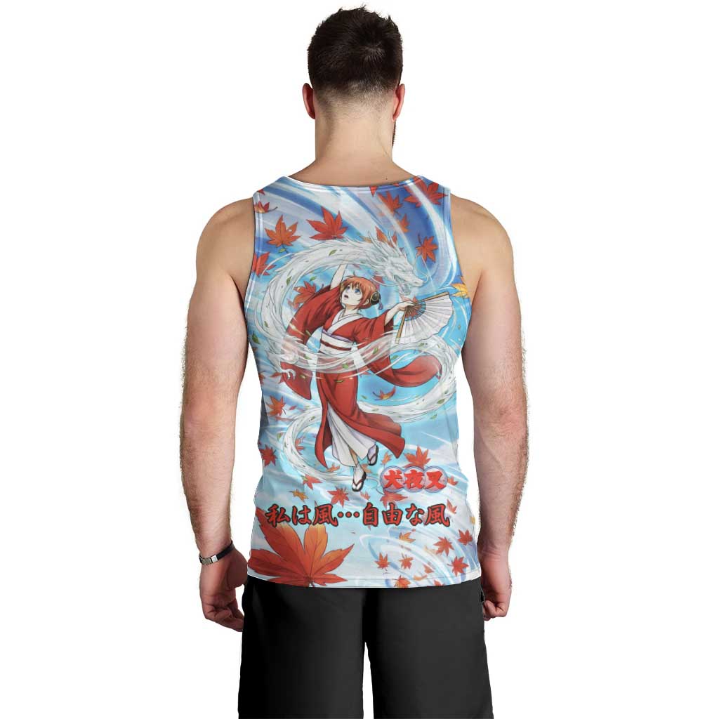 Kagura Inuyasha Series Men Tank Top Wind Spirit Anime Style with Autumn Maple Leaves