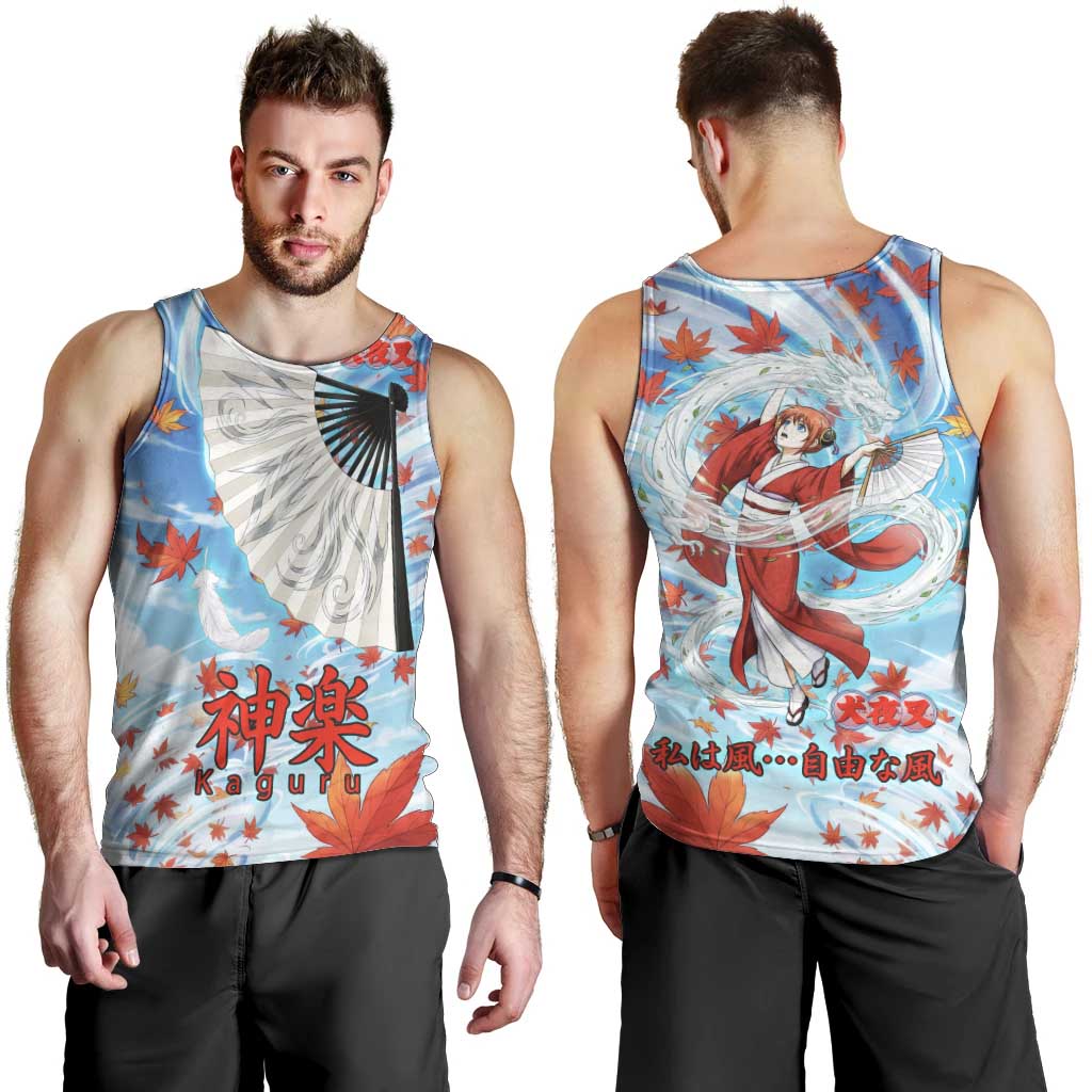 Kagura Inuyasha Series Men Tank Top Wind Spirit Anime Style with Autumn Maple Leaves